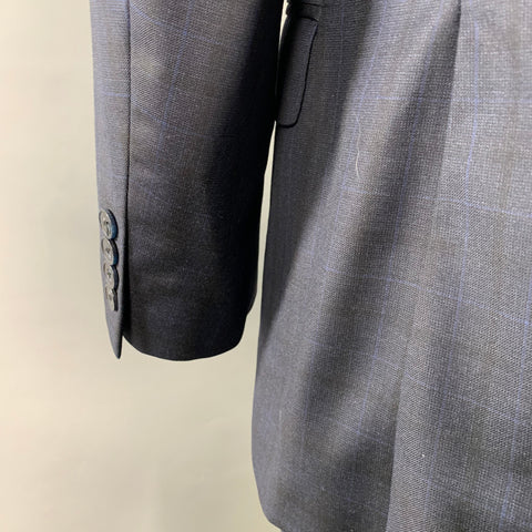 PETER MILLAR Size 44 Regular Navy Blue Window Pane Wool Notch Lapel Suit