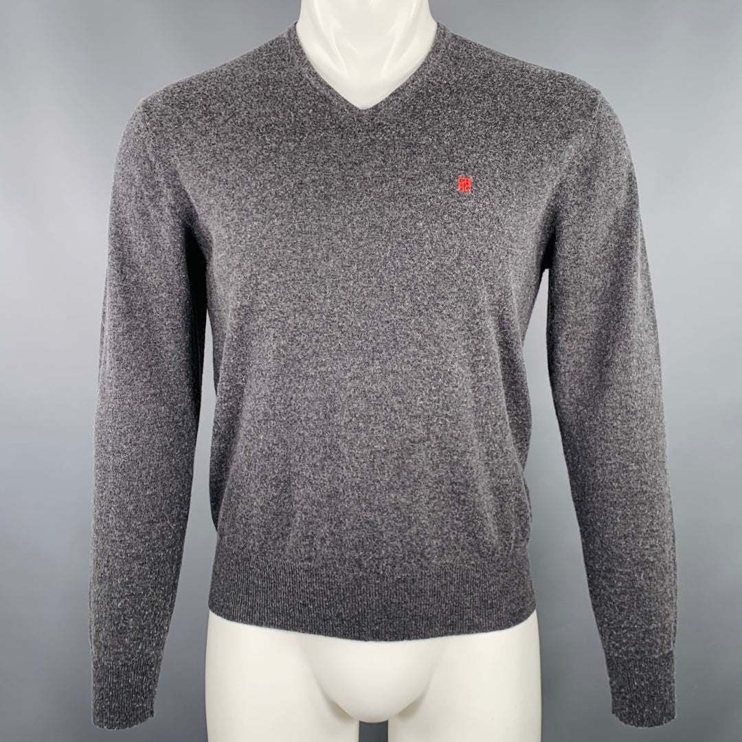 CAROLINA HERRERA Size S Grey Red Knit Wool Silk Cashmere V-Neck Sweater