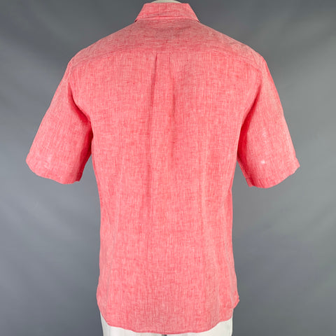 PETER MILLAR Size L Heather Red Linen One Pocket Short Sleeve Shirt