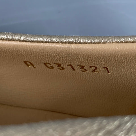 CHANEL Size 8 Gold Black Leather Cap Toe Flats