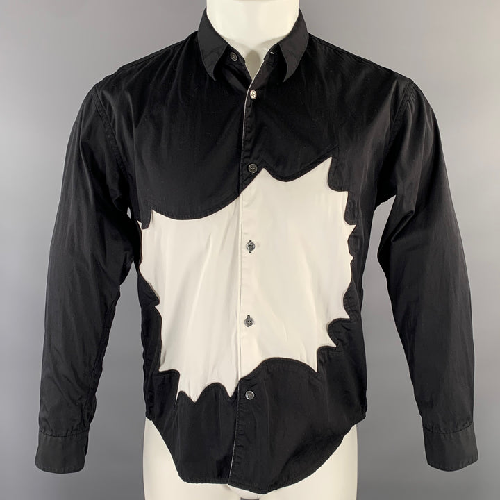 COMME des GARCONS SHIRT Size S Black White Abstract Cotton Long Sleeve Shirt