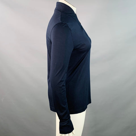 AKRIS PUNTO Size 14 Navy Modal Blend Collarless 1/4 Zip Pullover