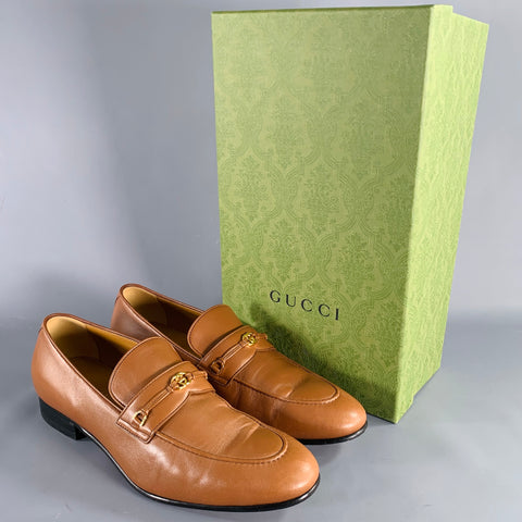 GUCCI Size 10.5 Tan Leather Slip On Loafers