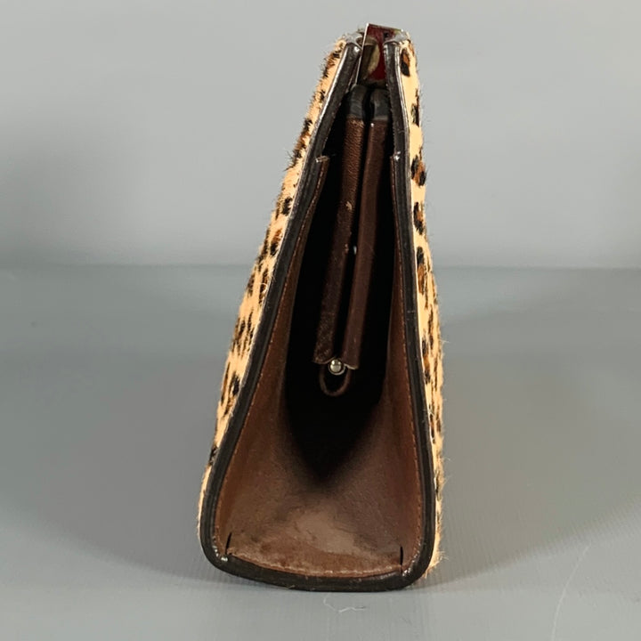 LAMBERTSON TRUEX Beige Brown Animal Print Calf Hair Clutch