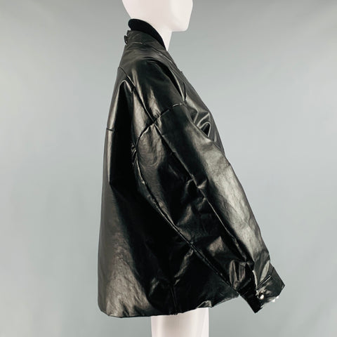 KASSL Size S Black Cotton Blend Padded Faux Leather Bomber Jacket