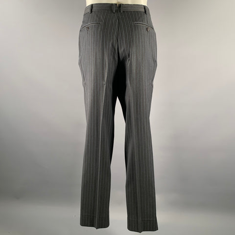 ERMENEGILDO ZEGNA Size 42 Grey Blue Stripe Wool Notch Lapel Suit