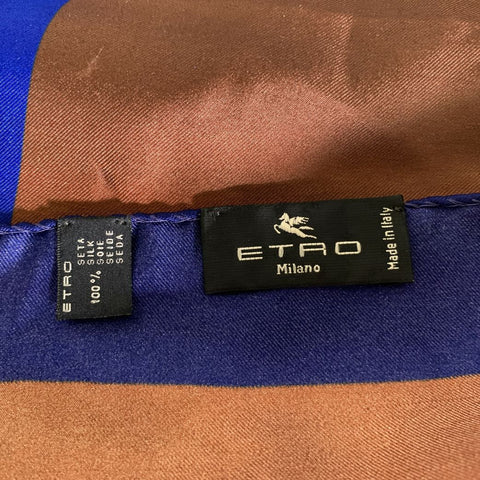 ETRO Brown Blue Fruit Silk Pocket Square