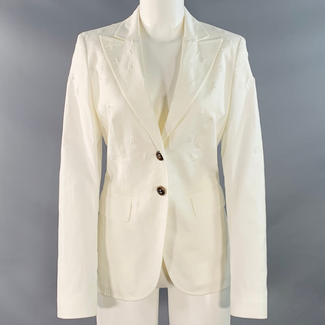 ESCADA Size S White Cotton Blend Textured Peak Lapel Jacket Blazer