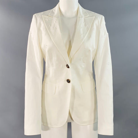 ESCADA Taille S Mélange Coton Blanc Veste Blazer Texturée à Revers Cranté
