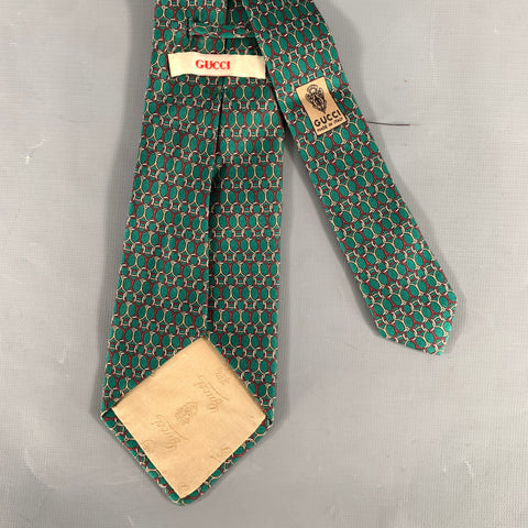 GUCCI Green Red Geometric Silk Tie