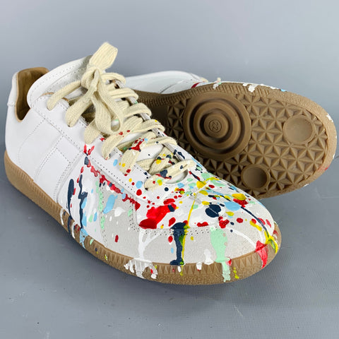 MAISON MARGIELA Size 7.5 White Multi Color Leather Sneakers