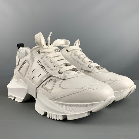 LES HOMMES Size 9.5 White Solid Leather Chunky heel Sneakers