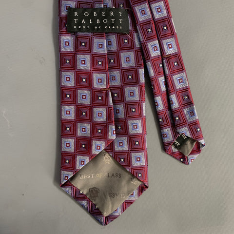 ROBERT TALBOTT Burgundy Silver & Blue Geometric Silk Tie