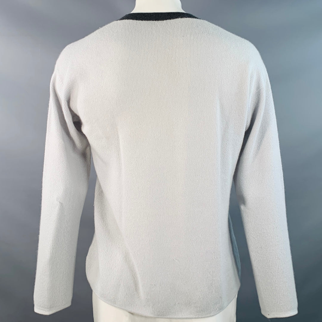 GIORGIO ARMANI Size XL Grey Contrast Trim Cashmere Silk V-Neck Sweater