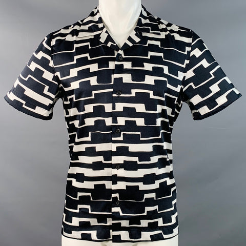 REISS Size M Oakland Navy White Geometric Polyester Camp Short Sleeve Shirt