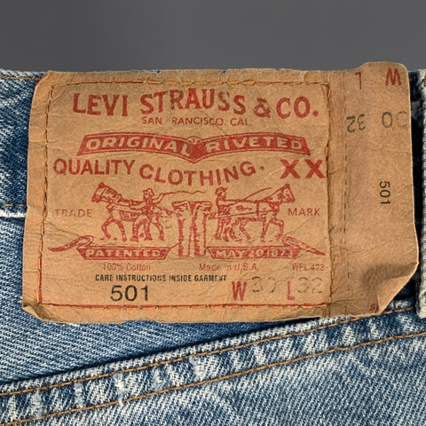 LEVI STRAUSS Size 30 501 Blue Distressed Cotton Straight Selvedge Jeans
