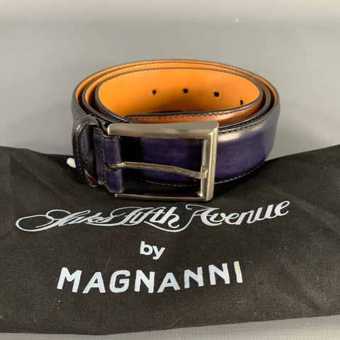 SAKS FIFTH AVENUE MAGNANNI Size 36 Navy Tan Two Tone Leather Belt