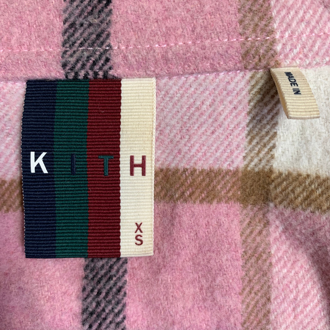 KITH Size XS Pink Black White Plaid Cotton Long Sleeve Shirt Jacket