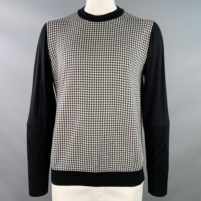 HUGO BOSS Size XL Black White Houndstooth Cotton Crew Neck Pullover
