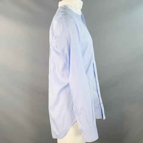 GITMAN VINTAGE Size M Blue White Cotton Collarless Long Sleeve Shirt