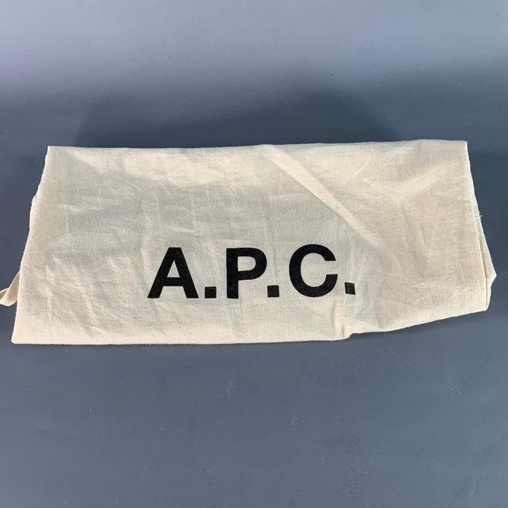 A.P.C. Beige Black Jute Cotton Leather Trim Crossbody Bucket Bag