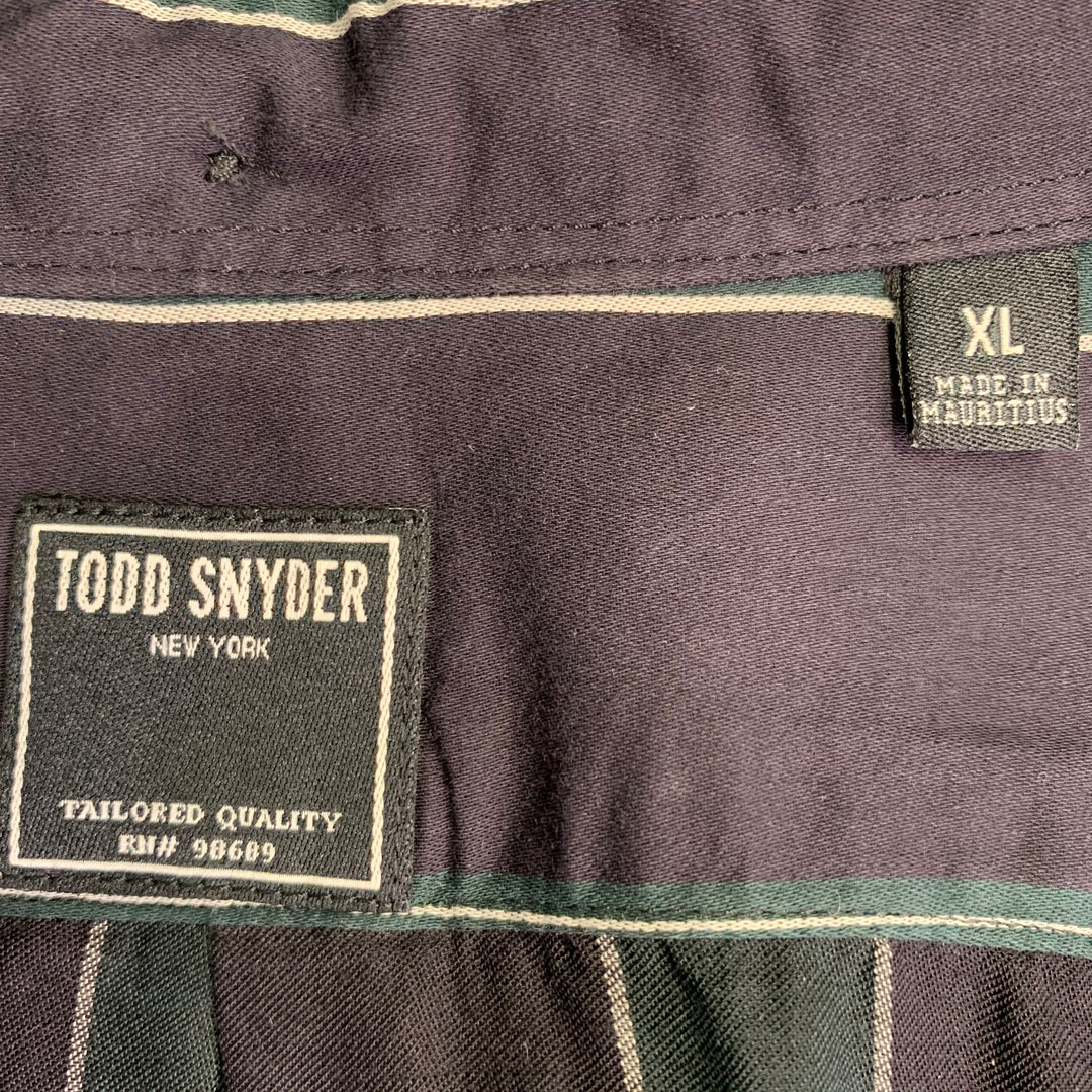 TODD SNYDER Size XL Black Dark Green Stripe Cotton Blend Long Sleeve Shirt