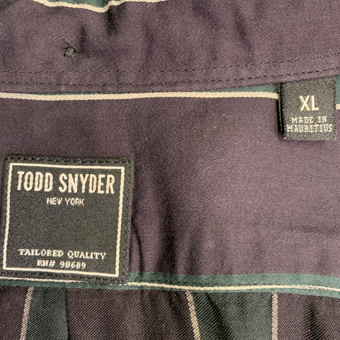 TODD SNYDER Size XL Black Dark Green Stripe Cotton Blend Long Sleeve Shirt
