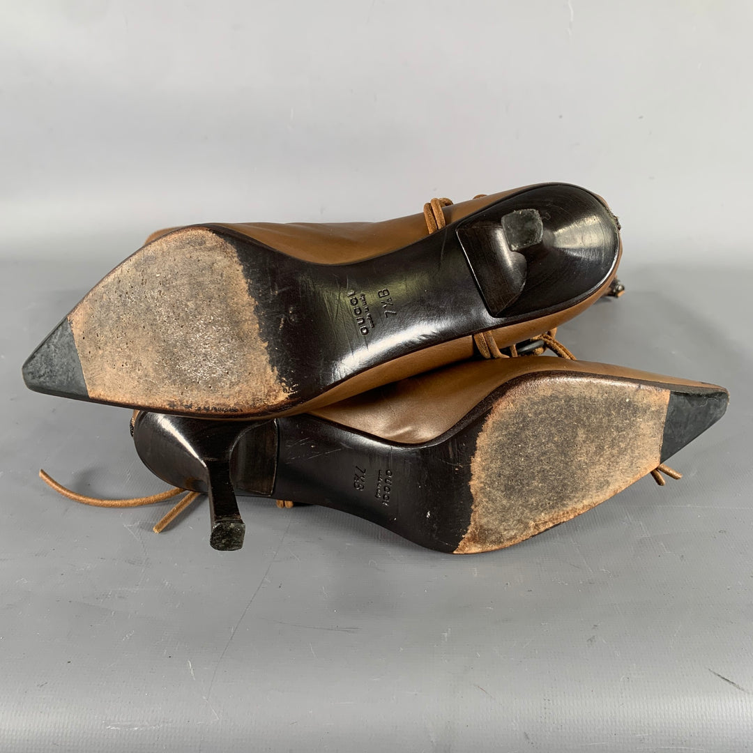 GUCCI Size 7.5 Brown Leather Pointed Toe Boots