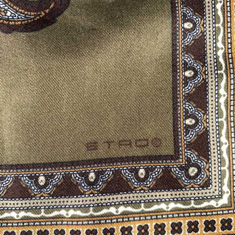 ETRO Green Brown Giraffe Silk Pocket Square