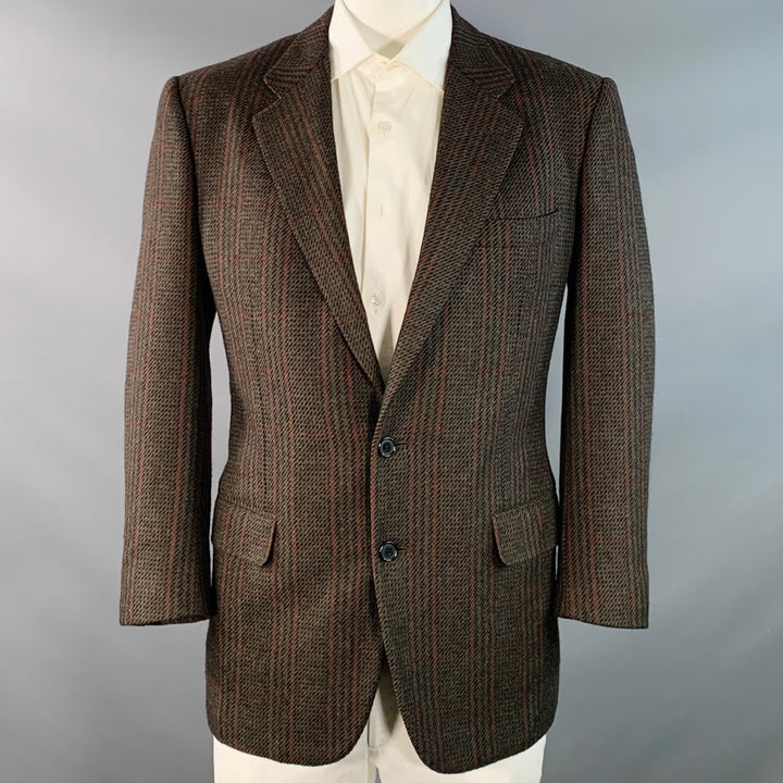 LUCIANO BARBERA Size 44 Regular Brown Red Plaid Wool Cashmere Sport Coat