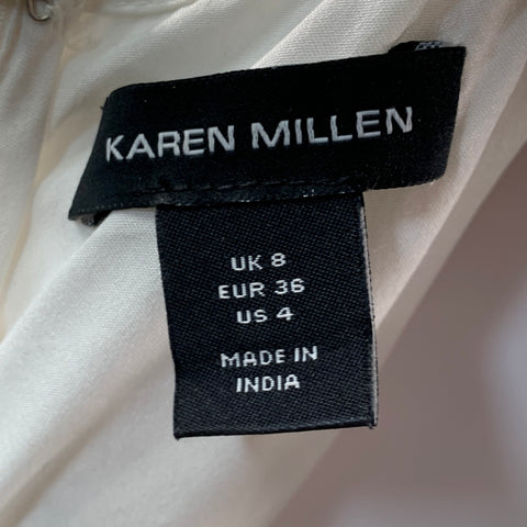 KAREN MILLEN Size 4 White Silver Sequined Spaghetti Straps Evening Gown