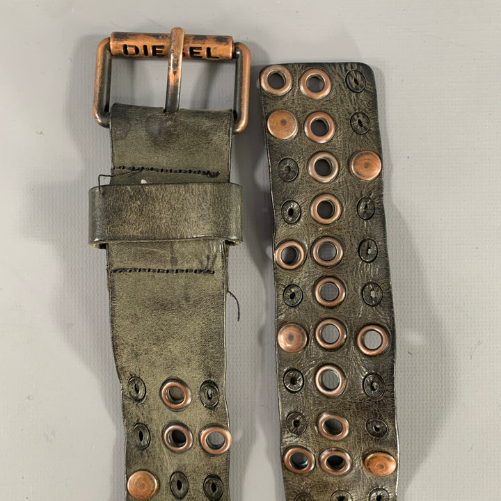 DIESEL Size One Size Black Brass Distressed Leather Belt