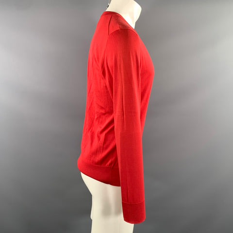 DOLCE & GABBANA Size S Red Knit Silk Ribbed Pullover