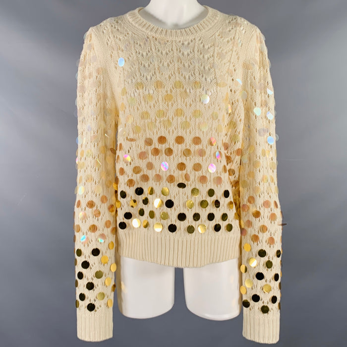 MARC JACOBS Size M Cream Gold Wool Cashmere Payettes Sweater
