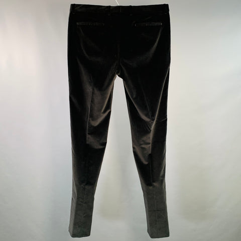MOSCHINO Size 36 Black Cotton Velvet Zip Fly Tuxedo Dress Pants