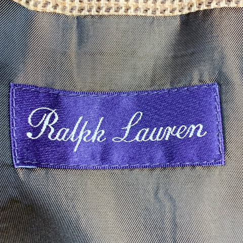 RALPH LAUREN Size 38 Regular Tan Brown Houndstooth Cashmere Peak Lapel Double Breasted Sport Coat