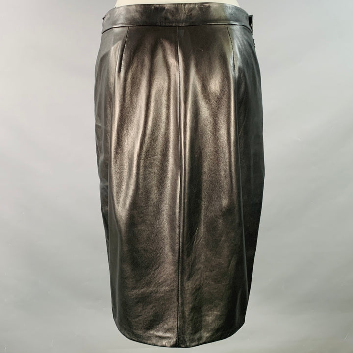 L'AGENCE Size 8 Black Pleated Lambskin Leather Pencil Below Knee Skirt