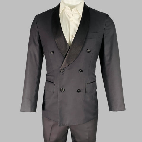 KITON Size 36 Black Wool Shawl Collar Three Piece Tuxedo