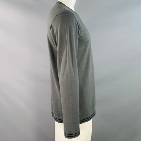 ARMANI COLLEZIONI Size L Grey Black Contrast Trim Virgin Wool Cotton V-Neck Pullover