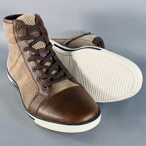 KENNETH COLE Size 9 Caden Brown Perforated Suede High Top Sneakers