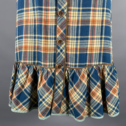 RRL by RALPH LAUREN Size 2 Blue Orange Linen Cotton Plaid Maxi Skirt