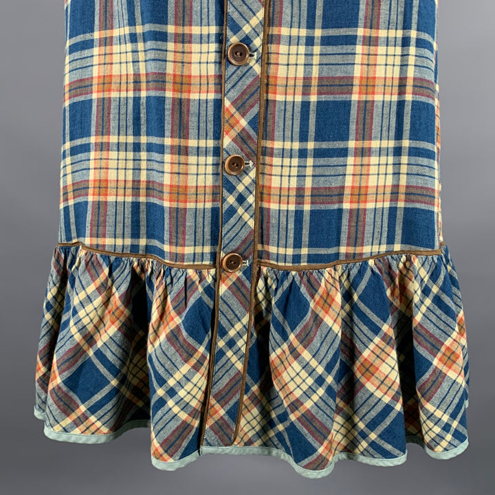 RRL by RALPH LAUREN Size 2 Blue Orange Linen Cotton Plaid Maxi Skirt