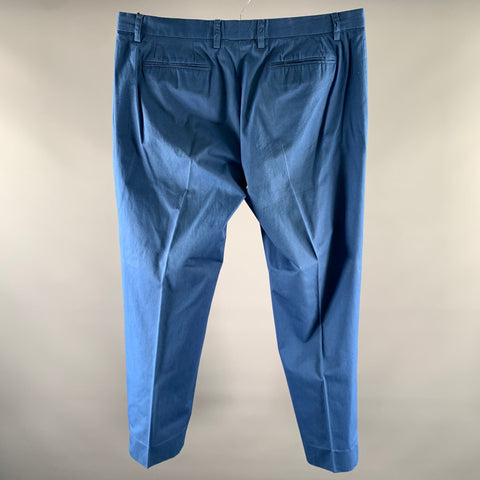 ETRO Size 38 Blue Twill Cotton Flat Front Casual Pants
