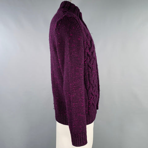 ETRO Size XXL Purple Fuchsia Cable Wool Button Up Sweater