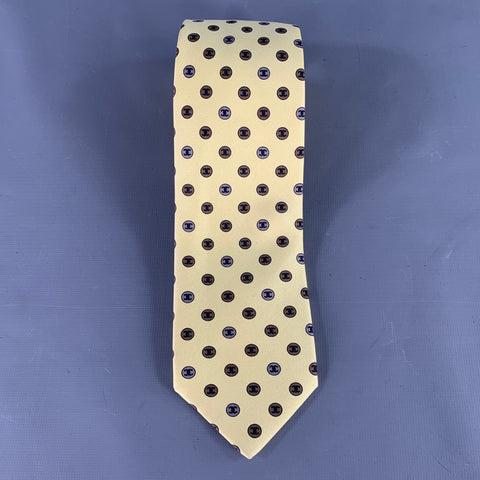 CHANEL Yellow Brown CC Monogram Logo Silk Tie