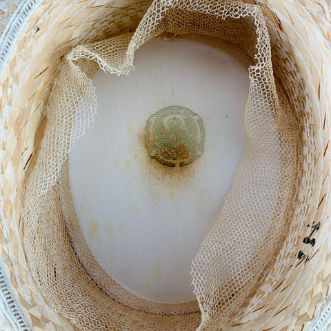 VINTAGE Natural Woven Straw Boater Hat
