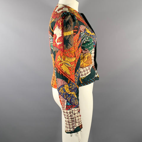 HERMES 1990's Etendards Et Bannieres Size 12 Multi-Color Cashmere Wool Reversible Jacket