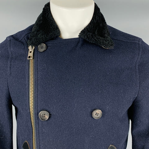 ALLSAINTS Size XS Navy Black Wool Blend Zip Buttons Jacket