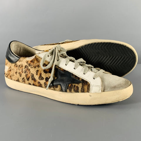 GOLDEN GOOSE Size 9 Beige Brown Calf Hair Mixed Patterns Low Top Sneakers