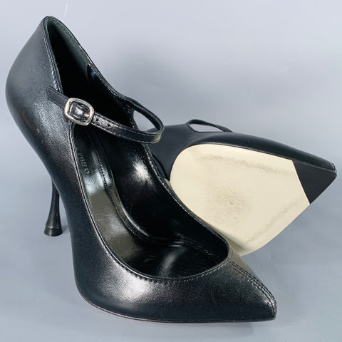 PHOEBE PHILO Size 7.5 Black Leather Ankle Strap Mary Jane Pumps